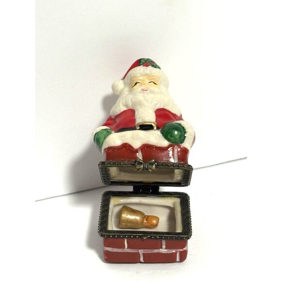 Santa Claus Chimney Hinged Trinket Box w/Bell Trinket Christmas - Picture 2 of 6